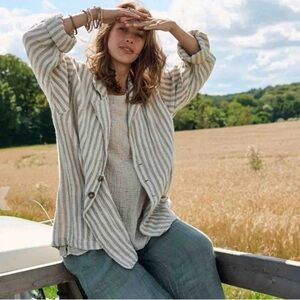 La Bottega Di Brunella Linen Giacca Blazer size XL Stripe Jacket Chore Coat
